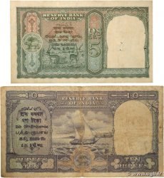 5 et 10 Rupees Lot INDE  1943 P.023a et P.024 pr.TB