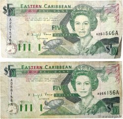 5 Dollars Lot EAST CARIBBEAN STATES 1993 P.26a F-