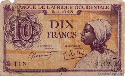10 Francs FRENCH WEST AFRICA 1943 P.29 F-