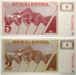 2 et 5 Tolarjev Lot SLOVENIA 1990 P.02a et P.03a