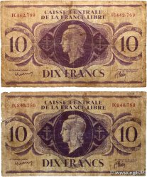 10 Francs Marianne CCFL Lot FRENCH EQUATORIAL AFRICA Brazzaville 1944 A.119b G