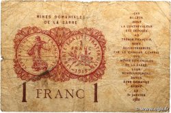 1 Franc MINES DOMANIALES DE LA SARRE FRANCE  1920 VF.51.05 B+
