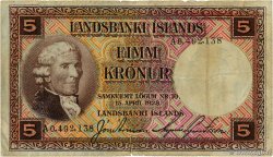 5 Kronur ISLANDE 1945 P.27b TB
