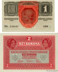 1 et 2 Krone Lot AUTRICHE 1919 P.049 P.050 NEUF
