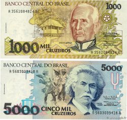1000 et 5000 Cruzados Lot BRASIL 1990 P.231a et P.232c FDC