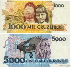 1000 et 5000 Cruzados Lot BRASIL 1990 P.231a et P.232c FDC