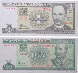 1 et 5 Pesos Lot CUBA 2002 P.116e et P.121e NEUF