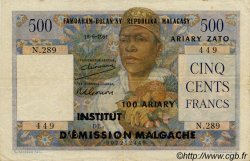500 Francs - 100 Ariary MADAGASCAR  1961 P.053 TTB