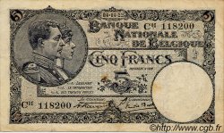5 Francs BELGIQUE  1922 P.093 TB à TTB