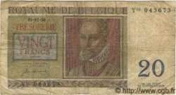 20 Francs BELGIUM  1950 P.132a