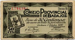 50 Centimos ESPAGNE Badajoz 1937 E.118 TTB+