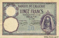 20 Francs ALGÉRIE  1925 P.078b TTB+