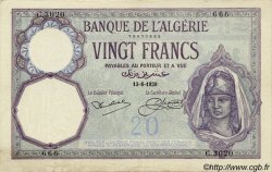 20 Francs ALGÉRIE  1929 P.078b TTB+