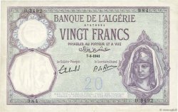 20 Francs ALGERIEN  1941 P.078c fVZ