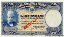 20 Franka Ari Spécimen ALBANIE  1926 P.03s NEUF