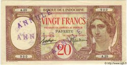 20 Francs Annulé TAHITI  1940 P.12c SUP