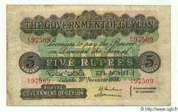 5 Rupees CEYLAN  1938 P.23 TTB