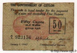 50 Cents CEYLAN  1942 P.41 pr.TB