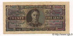 25 Cents CEYLAN  1942 P.44a SUP+