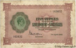 5 Rupees SEYCHELLES  1942 P.08 TB+