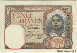 5 Francs TUNISIE  1941 P.08b TTB+ à SUP
