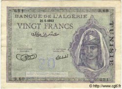 20 Francs TUNISIE  1943 P.17 TTB