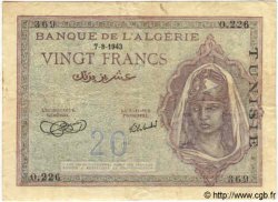 20 Francs TUNISIE  1943 P.17 TB à TTB