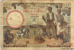 1000 Francs TUNISIE  1942 P.20a B à TB