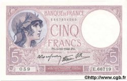 5 Francs FEMME CASQUÉE modifié FRANCE  1940 F.04.16 NEUF
