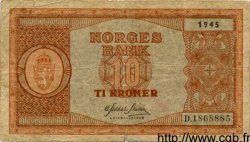 10 Kroner NORVÈGE  1945 P.26a TB