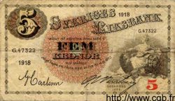 5 Kronor SUÈDE  1918 P.33a TB