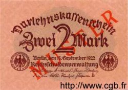 2 Mark Spécimen ALLEMAGNE  1922 P.062s pr.NEUF
