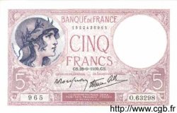 5 Francs FEMME CASQUÉE modifié FRANCE  1939 F.04.10 SPL