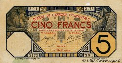 5 Francs DAKAR FRENCH WEST AFRICA Dakar 1924 P.05Bb F
