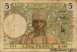 5 Francs AFRIQUE OCCIDENTALE FRANÇAISE (1895-1958)  1934 P.21 B+