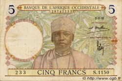 5 Francs FRENCH WEST AFRICA  1935 P.21 BC+