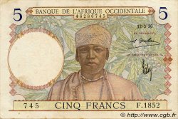 5 Francs FRENCH WEST AFRICA  1936 P.21 VF+
