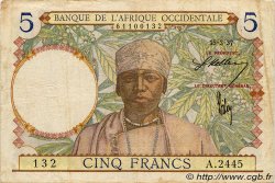 5 Francs FRENCH WEST AFRICA  1937 P.21 MBC