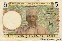 5 Francs AFRIQUE OCCIDENTALE FRANÇAISE (1895-1958)  1937 P.21 TTB à SUP