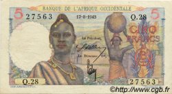 5 Francs AFRIQUE OCCIDENTALE FRANÇAISE (1895-1958)  1943 P.36 TTB+