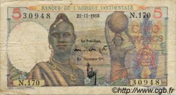 5 Francs AFRIQUE OCCIDENTALE FRANÇAISE (1895-1958)  1953 P.36 TB