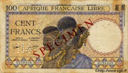 100 Francs Spécimen AFRIQUE ÉQUATORIALE FRANÇAISE Brazzaville 1941 P.08s TB+
