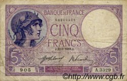 5 Francs FEMME CASQUÉE FRANCE  1918 F.03.02 B+ à TB