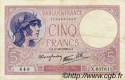 5 Francs FEMME CASQUÉE modifié FRANCE  1939 F.04.11 TTB+