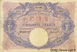 50 Francs BLEU ET ROSE FRANCE  1914 F.14.27 TB à TTB