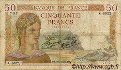 50 Francs CÉRÈS modifié FRANCE  1937 F.18.03 B