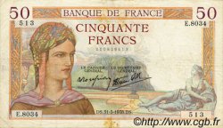 50 Francs CÉRÈS modifié FRANCE  1938 F.18.11 TB+