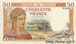 50 Francs CÉRÈS modifié FRANCE  1939 F.18.23 TTB+