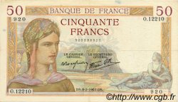 50 Francs CÉRÈS modifié FRANCE  1940 F.18.38 TTB