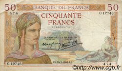 50 Francs CÉRÈS modifié FRANCE  1940 F.18.40 TB à TTB